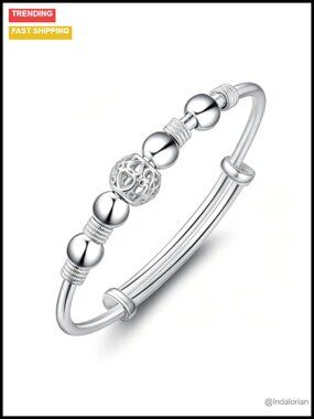 S925 Sterling Silver Adjustable Bangle Bracelet Elegant Small Wrist Gift